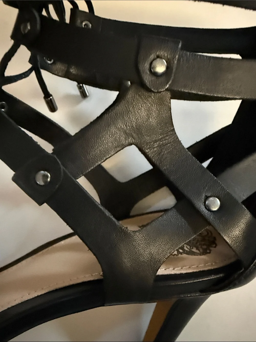 NWT VINCE CAMUTO CLARAN Black Leather Lace-Up High Heel Sandals, 9/39